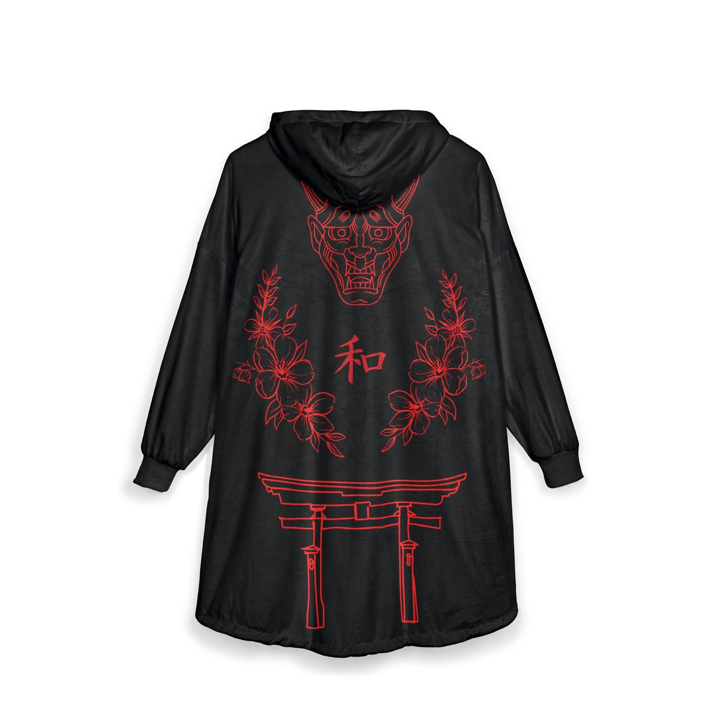 Japanese-Inspired Unisex Hooded Blanket, Cozy Loungewear, Unique Gift for Relaxation, Perfect for Home, Travel, and Meditation