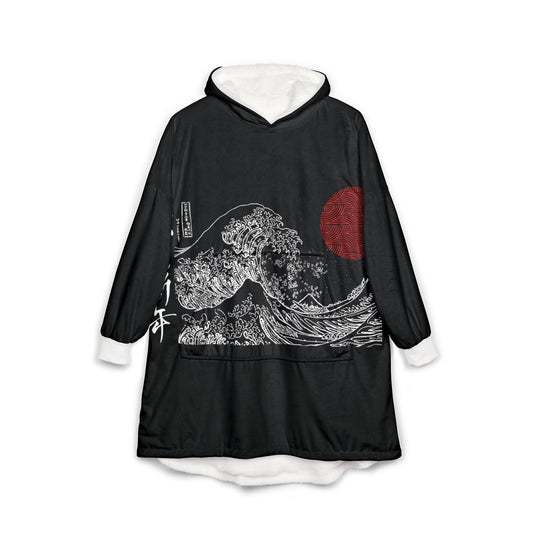 Japanese-Inspired Unisex Hooded Blanket, Cozy Loungewear, Unique Gift for Relaxation, Perfect for Home, Travel, and Meditation