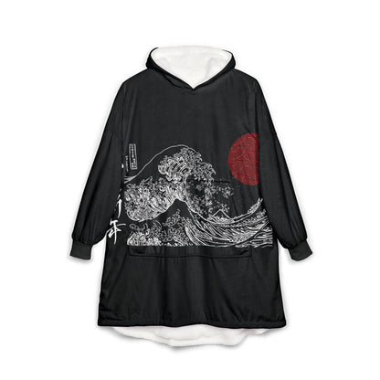 Japanese-Inspired Unisex Hooded Blanket, Cozy Loungewear, Unique Gift for Relaxation, Perfect for Home, Travel, and Meditation