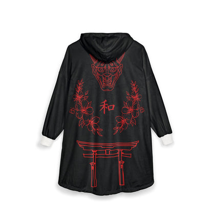 Japanese-Inspired Unisex Hooded Blanket, Cozy Loungewear, Unique Gift for Relaxation, Perfect for Home, Travel, and Meditation